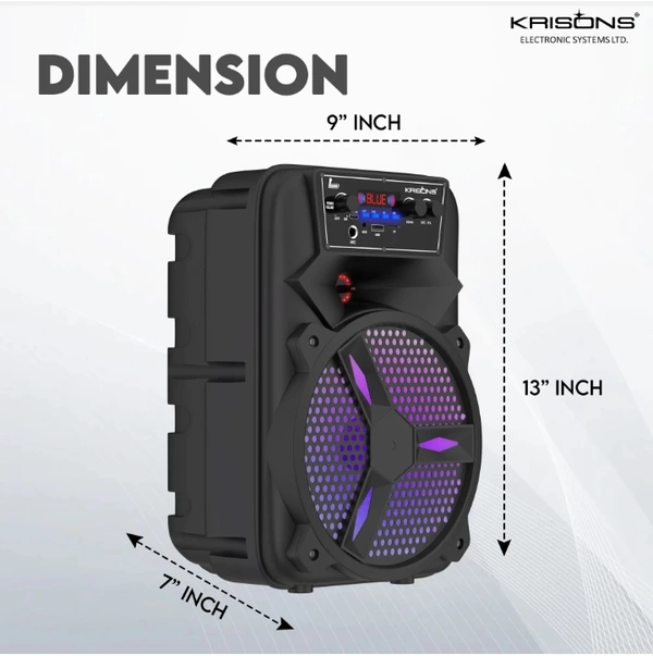 KRISONS Rocky 8-inch Woofer, Free Wired Mic, 4 hours Playback RGB Lights, USB Input 1000 W Bluetooth Home Theatre (Black, Mono Channel)