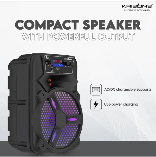 KRISONS Rocky 8-inch Woofer, Free Wired Mic, 4 hours Playback RGB Lights, USB Input 1000 W Bluetooth Home Theatre (Black, Mono Channel)