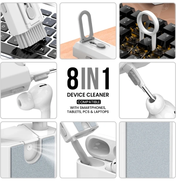 Portronics Clean M Multifunctional 8 IN 1 Cleaning Kit with Mobile Holder for Laptops, Computers, Mobiles (POR-1791)