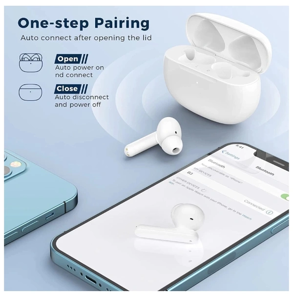 Wireless Earbuds with High Bass and Triable, Mic Bluetooth Headset (White, True Wireless)