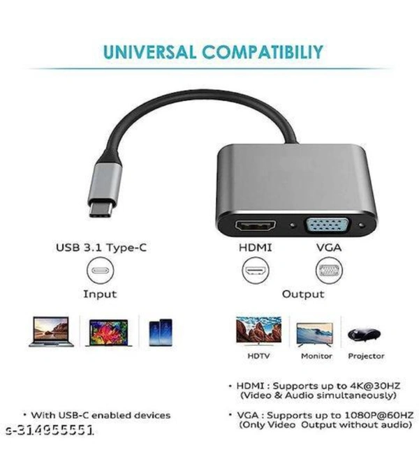 Type C to HDMI 4K@30Hz Adapter and VGAAdapter, 2 in 1 Adapter