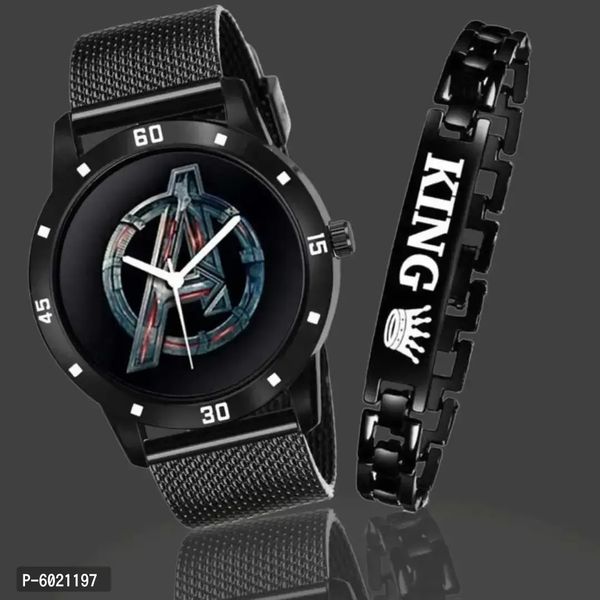 Trendy PU Men combo bracelet and Watch - Free Delivery
