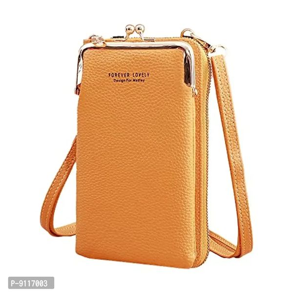 SYGA Women Phone Bag Ladies Wallet PU Leather Cell Phone Purse Mini Shoulder Bag with Strap Card Slots (Yellow, Forever Lovely)Size:  - Yellow, Free Delivery, Forever Lovely