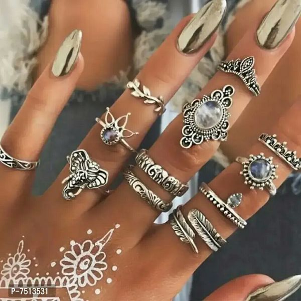 Bohemia Rings Gold-Plated Novelty Stackable Rings Set of 10 - Free Delivery
