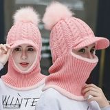 ZaySoo Women and Girls Warm Winter Knitted Hats Add Fur Lined Warm Winter Hats That Cover Face with Attached Neck Cover and Mask - Pink, Free Delivery, Free Size