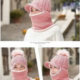 ZaySoo Women and Girls Warm Winter Knitted Hats Add Fur Lined Warm Winter Hats That Cover Face with Attached Neck Cover and Mask - Pink, Free Delivery, Free Size