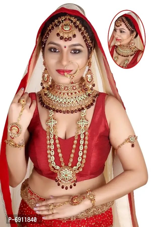 Red Alloy Kundan Bridal Jewellery Set for Women - Free Delivery