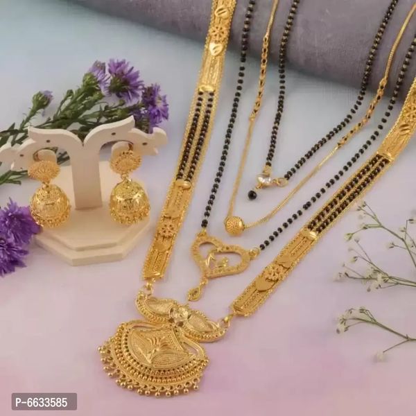 Combo of 4 Gold Plated Alloy Mangalsutra Sets - Gold, Free Delivery