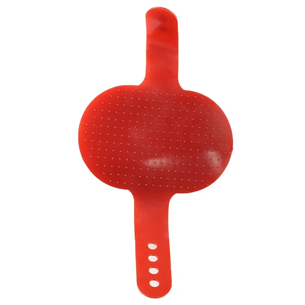 FAIRBIZPS Pet Bath Comb Massage Comb with Ring Handle Rubber Bristles Hand Brush Band Comb for Dogs & Cats (Red)