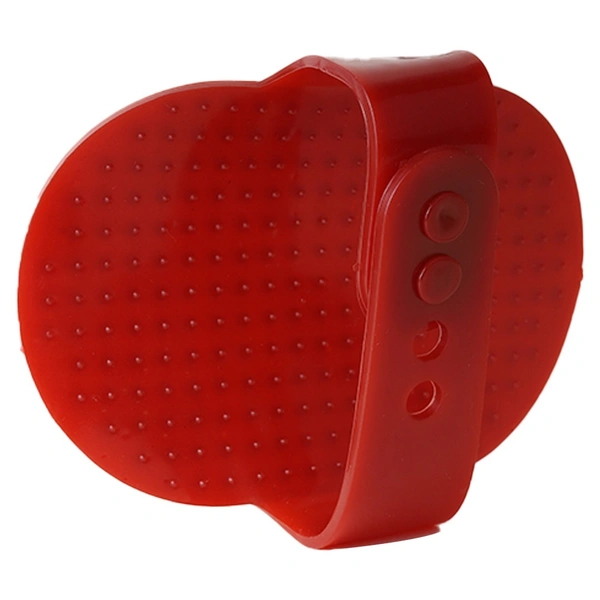 FAIRBIZPS Pet Bath Comb Massage Comb with Ring Handle Rubber Bristles Hand Brush Band Comb for Dogs & Cats (Red)