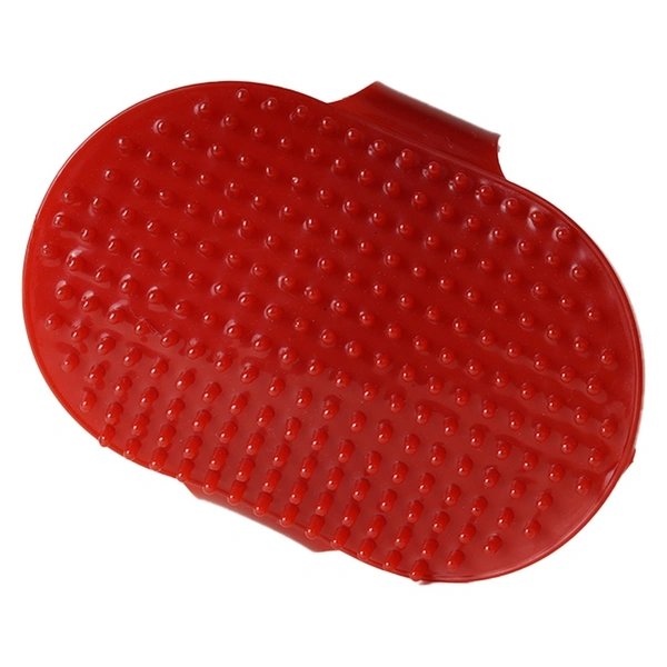 FAIRBIZPS Pet Bath Comb Massage Comb with Ring Handle Rubber Bristles Hand Brush Band Comb for Dogs & Cats (Red)