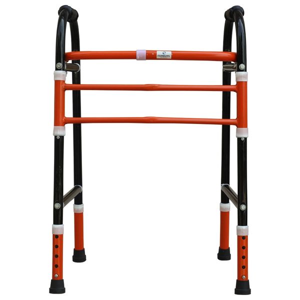 FAIRBIZPS Folding Walker for Adults Stainless Steel Lightweight Height Adjustable Foldable Walker For Old People (Orange & Black)