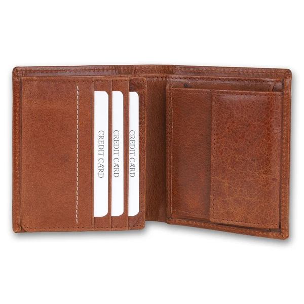 FAIRBIZPS FIPL Leather Wallets for Men, Top Grain Leather 8 Card Slots, 3 Compartments, Tri Fold Wallet