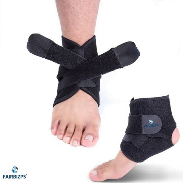 FAIRBIZPS Ankle Braces Adjustable Ankle Support Wrap For Men and Women, Stabilizer for Injuries, Pain Relief and Recovery, Size - Universal (Black)