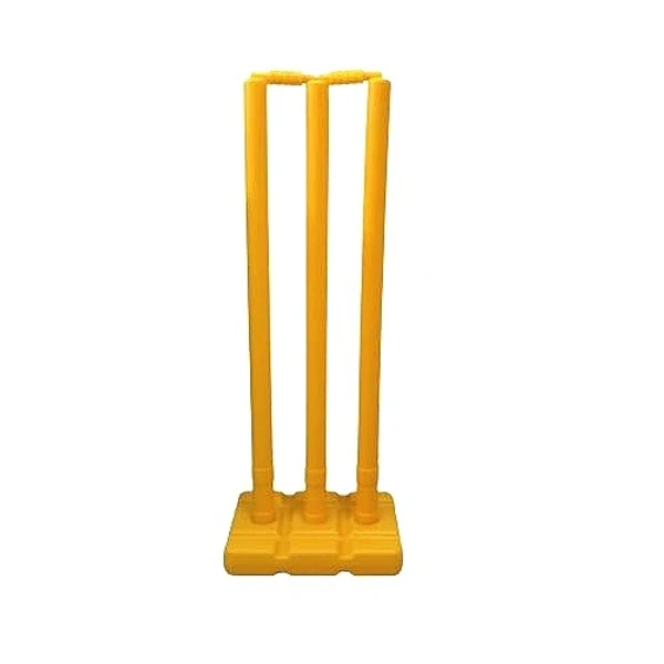 Cricket Stumps with Stand Cricket Kit Plastic Wickets for Cricket Standard Wickets for Cricket Ground, Match, Tournament Stump with Stand & Bails- Fluorescent Green -Plastic Wickets Set  - Standard, yellow