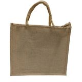 BAGS Big Eco Jute Cloth Carry Lunch Tiffin Bag with Zip Reinforced Handle for Men Women (Pack of 1) Size Medium - 42 CM