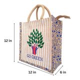 Jute Bag for Lunch Box, Go Green Printed MultiPurpose Jute Bag for Office/College/School,Tiffin,Shopping/Grocery Bag, Eco-Friendly Bag For Men,Women and Kids - 36 centimeter