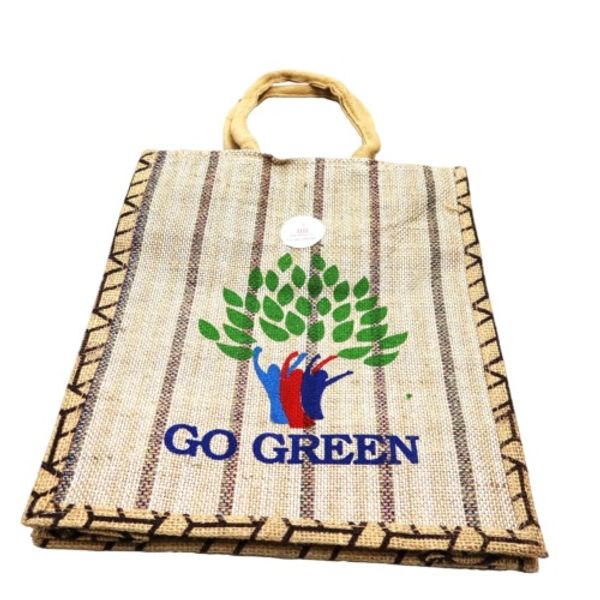 Jute Bag for Lunch Box, Go Green Printed MultiPurpose Jute Bag for Office/College/School,Tiffin,Shopping/Grocery Bag, Eco-Friendly Bag For Men,Women and Kids - 36 cm