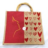 Eco-Friendly Jute Bag-Reusable Tiffin/Shopping/Grocery Multipurpose Hand Bag with Zip & Handle for Men and Women(Red) - Medium, Mutlicolor