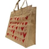 Eco-Friendly Jute Bag-Reusable Red Heart Printed Tiffin/Shopping/Grocery Multipurpose Hand Bag with Zip & Handle for Men and Women - Regular, Multicolor