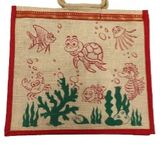 Jute Bag for Shopping - Printed Jute Bag | Shoulder Bag | Shoppers Tote | Jute Bag Big Size | Grocery Bag | Eco Friendly Bags for Shopping - Cute & Quirky Collection (Tortoise, Fish - Red) - Regular, Multicolor