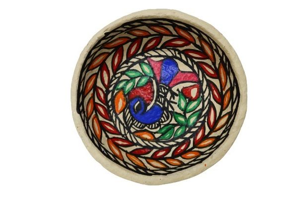 Madhu Bani Painted paper Mache Bowl - H-5 B-16 L-16, Multicolour