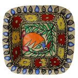 Madhu Bani Painted Paper Mache Bowl - H-8 L-21 B-21, Multicolour