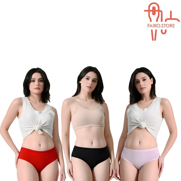 FAIRO STORE Women's Cotton Panties Comfortable Solid Panties Multicolor Panties (Pack of 3) - (L) 90cm