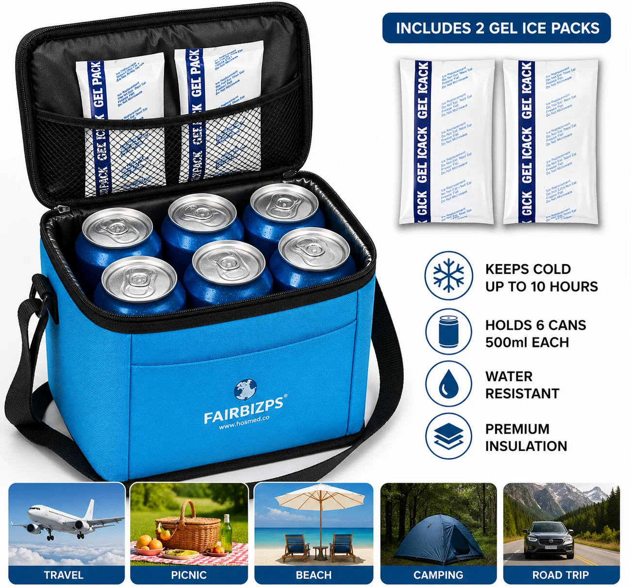 6 Can Insulated Cooler Bag with 2 Ice Gel Packs – Keeps Drinks Cold Up ...