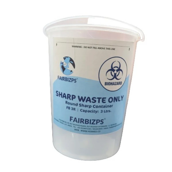 FAIRBIZPS 3L Round Sharps Container - Secure Disposal for Needles, Syringes, and Medical Waste - Durable Design for Hospitals, Clinics & Nursing Home Pac of 1 - 3 LTR