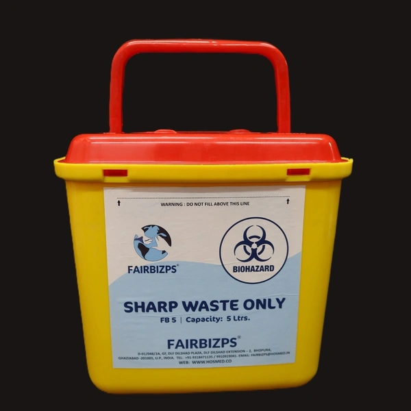 FAIRBIZPS 5 Litre Yellow Sharp Container for Medical Waste Disposal | Puncture & Leak Resistant Biohazard Bin with Secure Lid | Ideal for Clinics, Labs & Home Use - 5 LTR, YELLOW