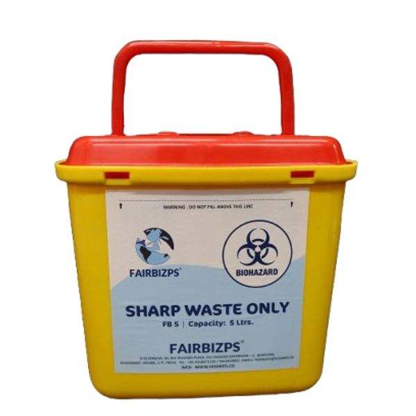 FAIRBIZPS 5 Litre Yellow Sharp Container for Medical Waste Disposal | Puncture & Leak Resistant Biohazard Bin with Secure Lid | Ideal for Clinics, Labs & Home Use - 5 LTR, YELLOW