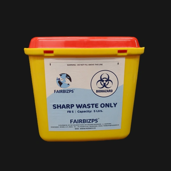FAIRBIZPS 5 Litre Yellow Sharp Container for Medical Waste Disposal | Puncture & Leak Resistant Biohazard Bin with Secure Lid | Ideal for Clinics, Labs & Home Use - 5 LTR, YELLOW