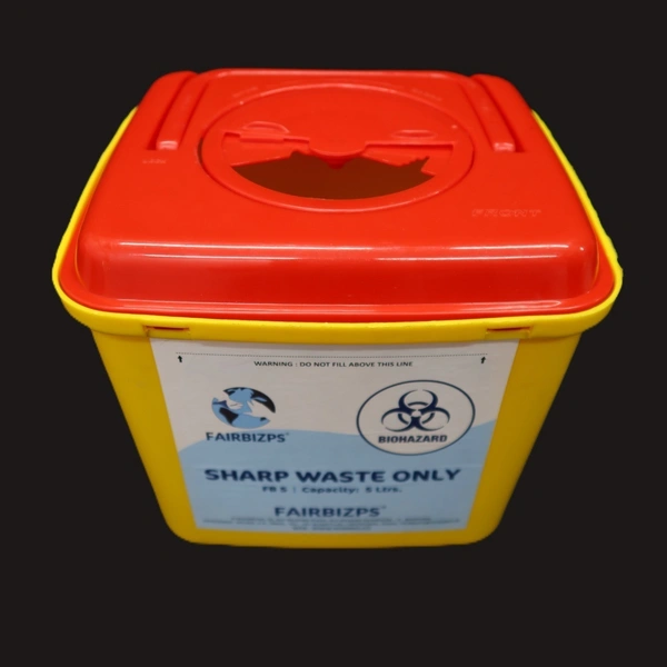 FAIRBIZPS 5 Litre Yellow Sharp Container for Medical Waste Disposal | Puncture & Leak Resistant Biohazard Bin with Secure Lid | Ideal for Clinics, Labs & Home Use - 5 LTR, YELLOW