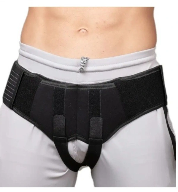 FAIRBIZPS Adjustable Supportive Hernia Belt for Men | Double-Sided Inguinal Pain Relief Strap - Large, Black