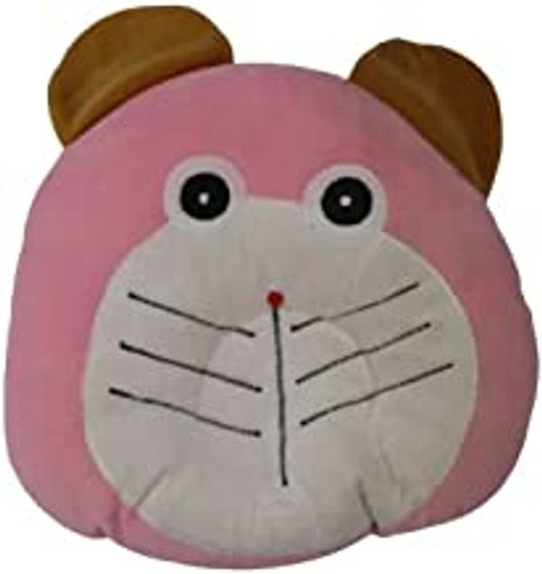 FAIRBIZPS Baby Pillow Cotton Cat Design Baby Pillow with Memory Foam for Comfort and Baby Safety (Pink and Brown)