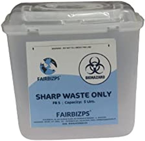 FAIRBIZPS Bio-Medical Sharps Container Waste Box, Glass Waste and Metallic Implants, Bio-hazard, Bio-Medical Sharps Container Puncture Proof Box 5 LTR.