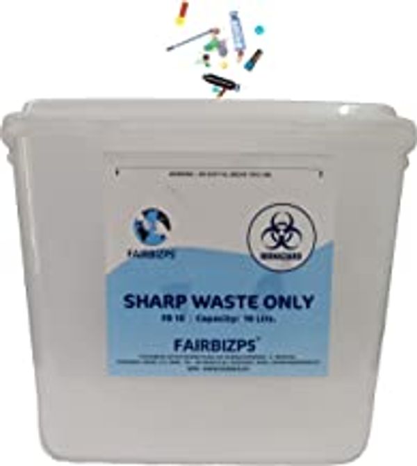 FAIRBIZPS Bio-Medical Sharps Container with Puncture Proof for Needles, Glass Waste and Metallic Implants-Capacity 10 Ltr.