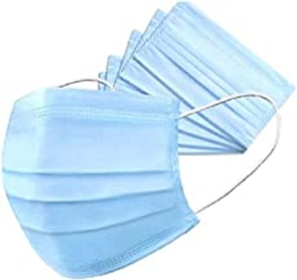 FAIRBIZPS Fabric Disposable Face Mask with Nose Clip (Blue, Pack of 50), 3 Ply Mask, Suitable for Home, School, Office and Outdoors