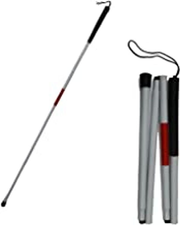 FAIRBIZPS Height Adjustment Walking Stick Blind Stick Aluminium 4 Segment Folding Blind Cane Heavy Duty Blind Stick for Unisex