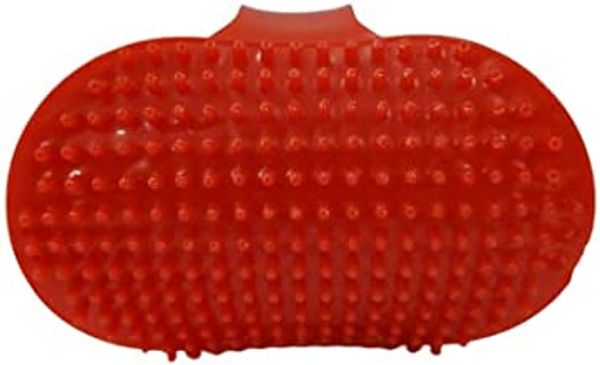 FAIRBIZPS Pet Bath Comb Massage Comb with Ring Handle Rubber Bristles Hand Brush Band Comb for Dogs & Cats (Red)