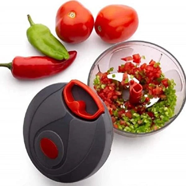 FAIRBIZPS Plastic Vegetable Chopper Manual Vegetables and Dry Fruits Hand Cutter with 3 Stainless Steel Sharp Blade (Red)