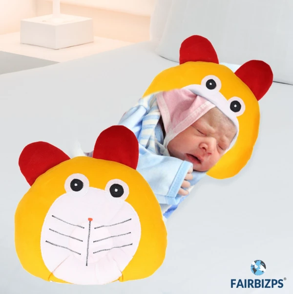 FAIRBIZPS Baby Pillow Cotton Cat Design Baby Pillow with Memory Foam for Comfort and Baby Safety (Light Brown) - YELLOW