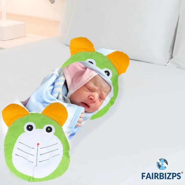 FAIRBIZPS Baby Pillow Cotton Cat Design Baby Pillow with Memory Foam for Comfort and Baby Safety (Green) - GREEN