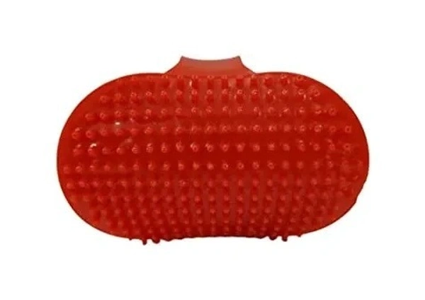 FAIRBIZPS Pet Bath Comb Massage Comb with Ring Handle Rubber Bristles Hand Brush Band Comb for Dogs & Cats (Red)
