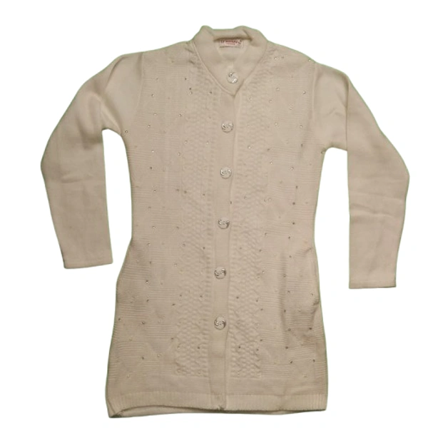 Crystal Long Ladies Cardigan - free, White