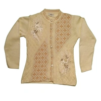 Cardigan with Embroidered Feather Design - free, Double Colonial White