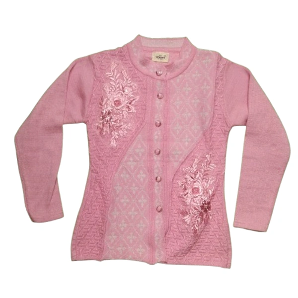 Cardigan with Embroidered Feather Design - free, Deep Blush