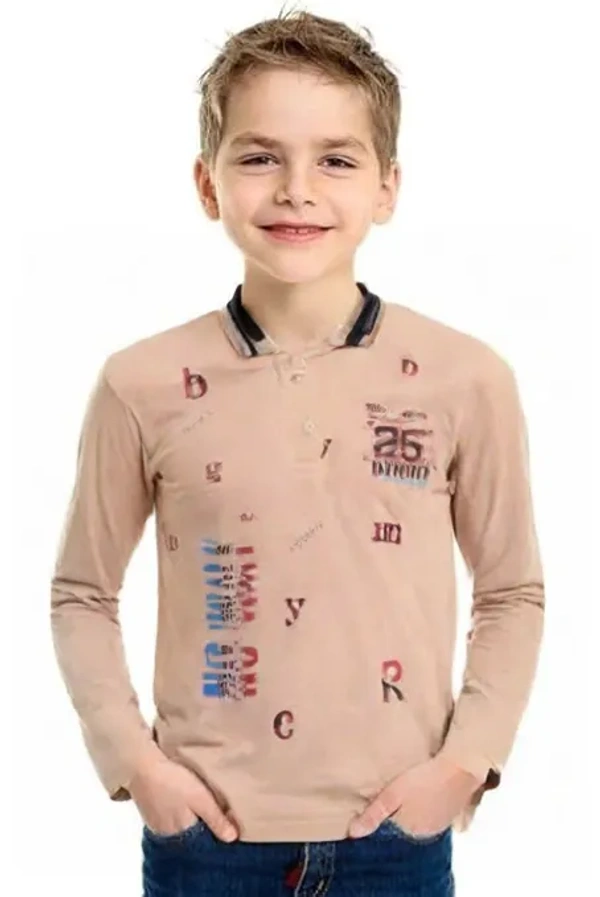 Cotton Collar Print FULL T Shirt Kids boy 899 - 13 to 14 years, Harvest Gold