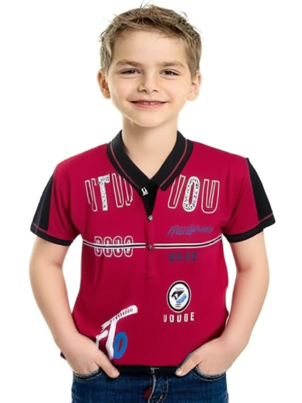 Cotton Collar Print half T Shirt Kids boy - 4 to 5 years, Alizarin Crimson